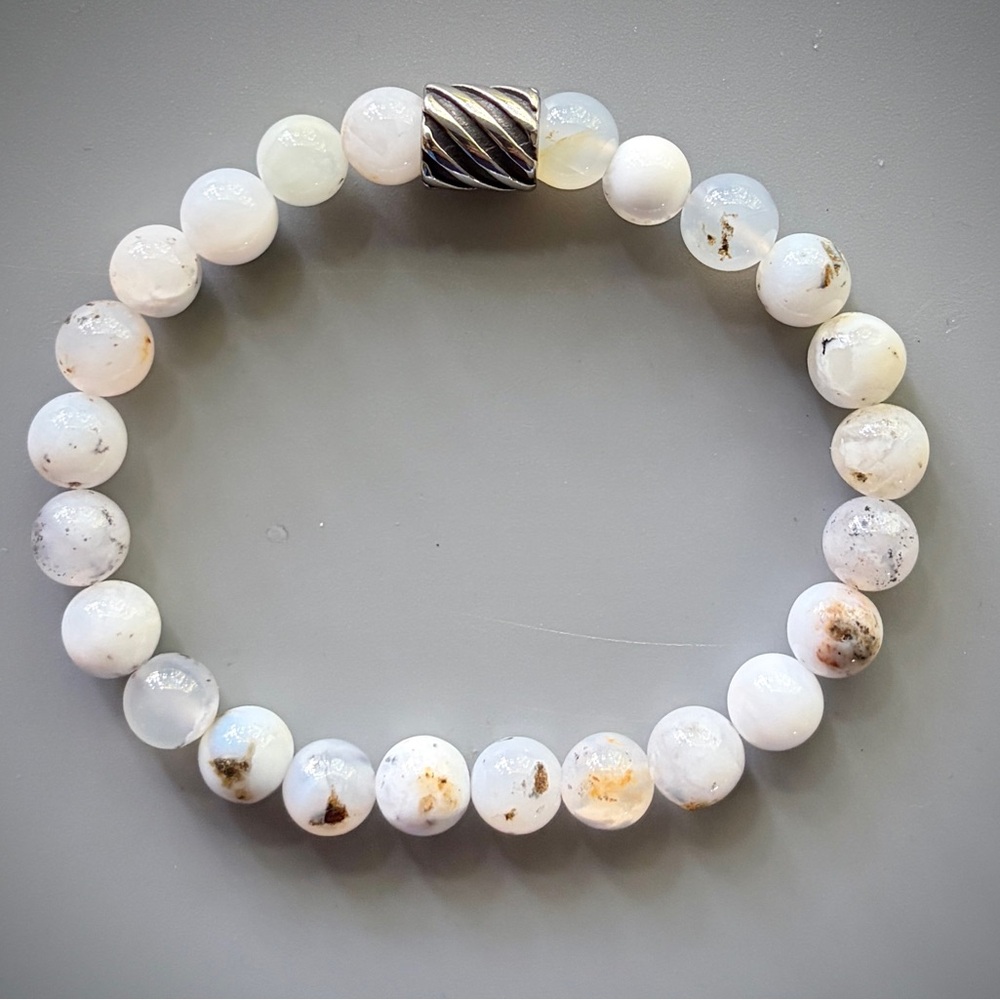 White  Dendritic Agate Handcrafted Beaded Bracelet